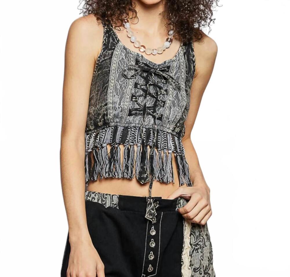 NEW POL handmade fringe top in grey